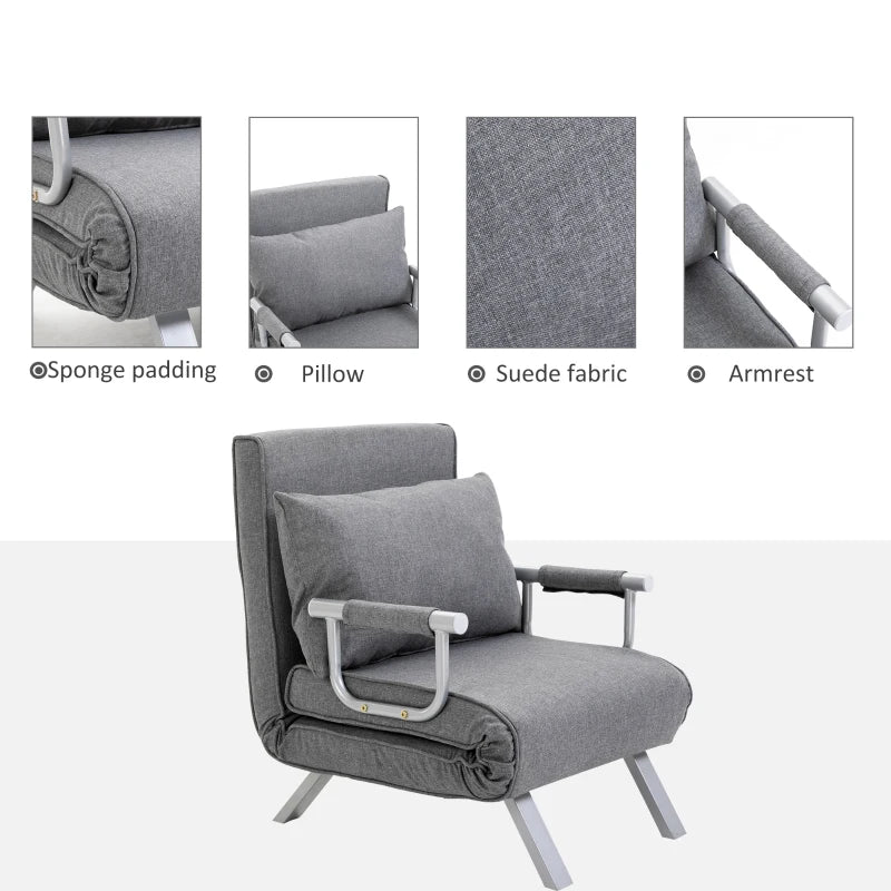HOMCOM Sleeper Chair with Armrest 3-in-1 Sofa Bed Guest Bed Folding Mattress Folding Bed Chaise Longue Multifunction linen-like Polyester Gray 65 x 69 x 80 cm