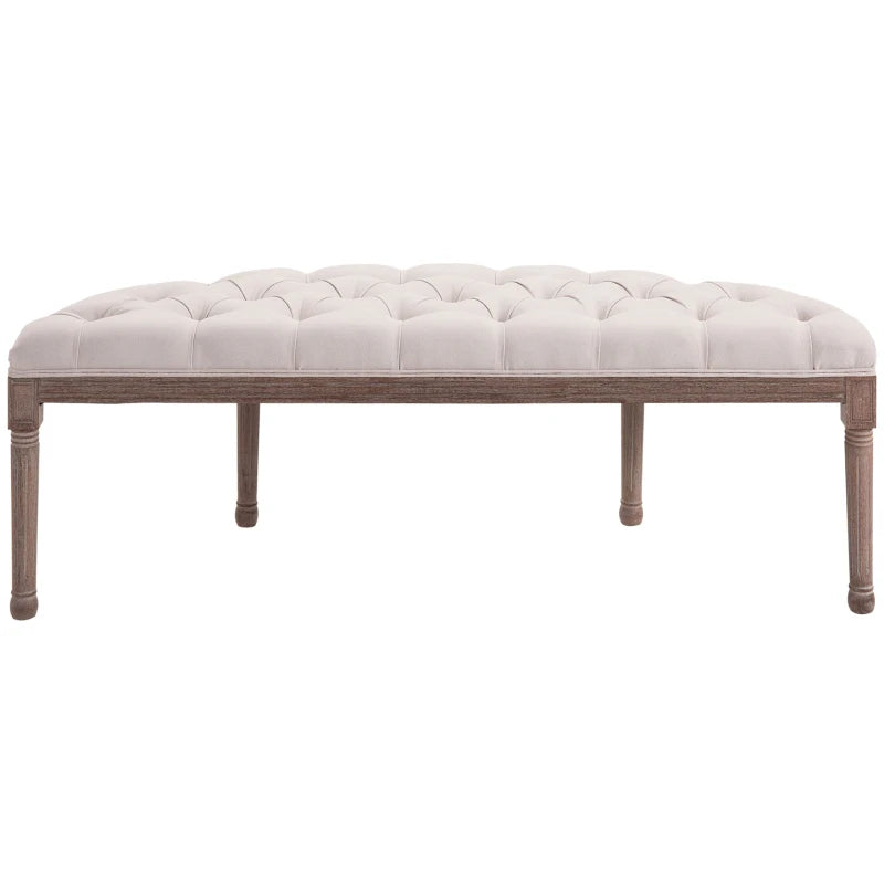 HOMCOM Half-Circle End of Bed Bench, Tufting Ottoman Footstool with Padded Seat and Brushed Wood Base, Antique Window Seat, Cream White