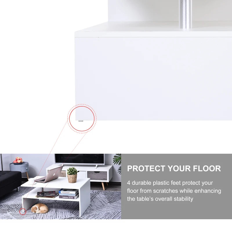 HOMCOM White Wood Coffee Table, 2 Tier Modern Rectangular Open Shelf Desk Living Room