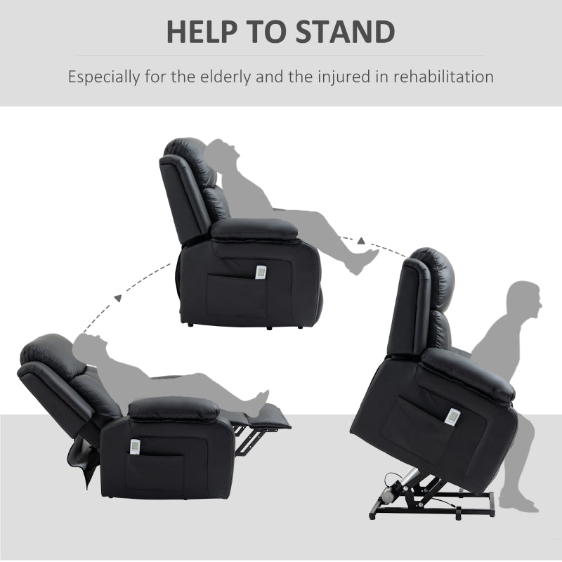 HOMCOM Electric Armchair for Elderly, Leather, w/ Remote Control, Footstool, Black