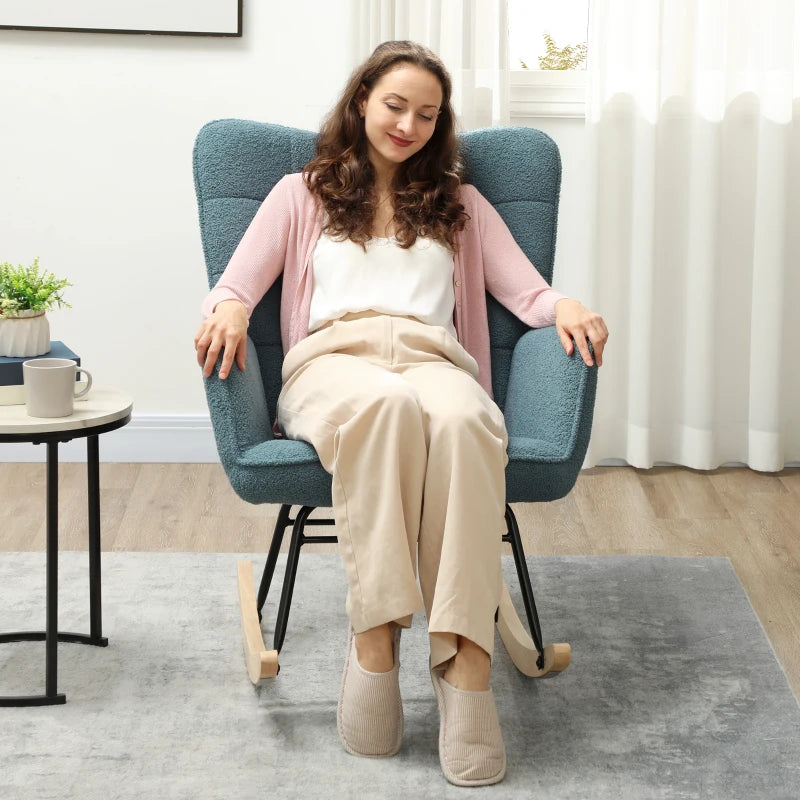 HOMCOM Rocking Chair, ergonomic shape, real wood rockers, up to 120 kg, Light Blue