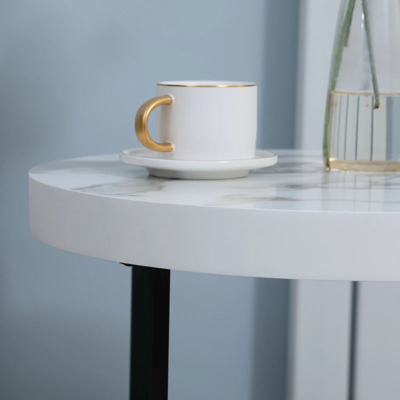 HOMCOM Round End Table with Metal Legs, Modern End Table Bedside Table for Living Room, Bedroom, White