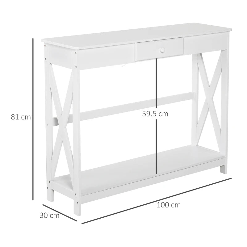 HOMCOM Wooden Console Table with 1 Drawer and 1 Storage Shelf for Living Room Entryway, 100cm x 30cm x 81cm, White