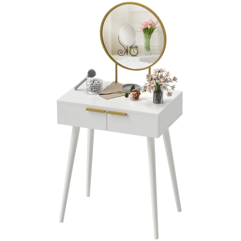 HOMCOM Elegant Dressing Table, with Round Mirror, 60 x 40 x 123 cm - White