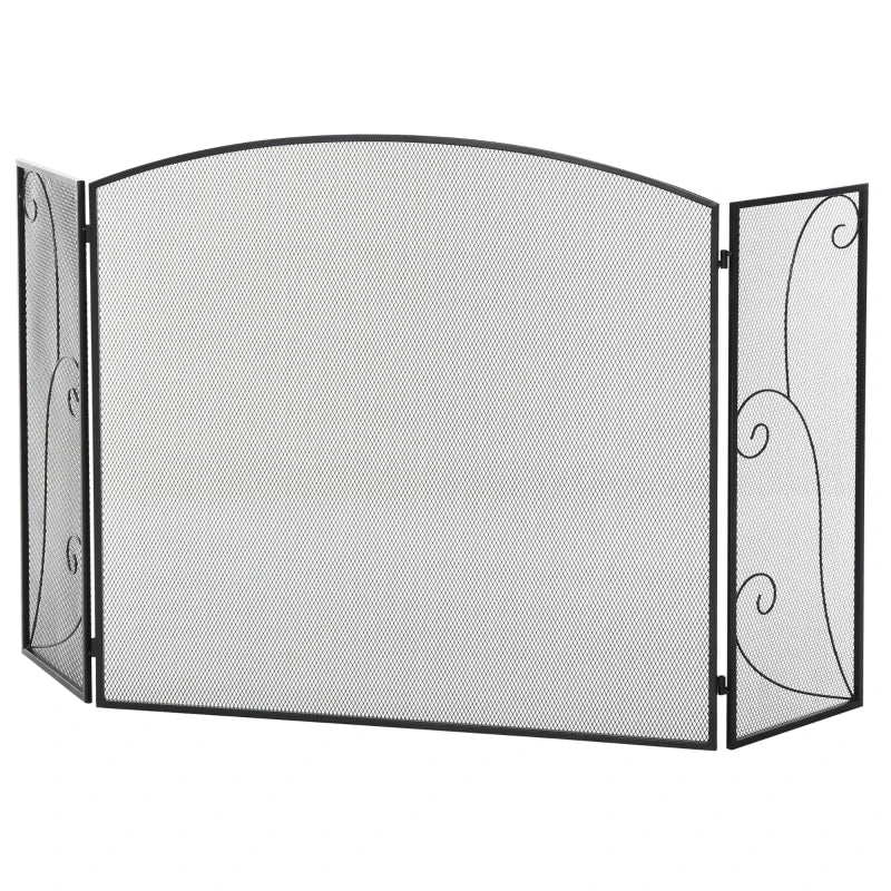 HOMCOM 3-Panel Metal Fireplace Mesh Screen Home Foldable Steel Spark Guard Decoration, Black