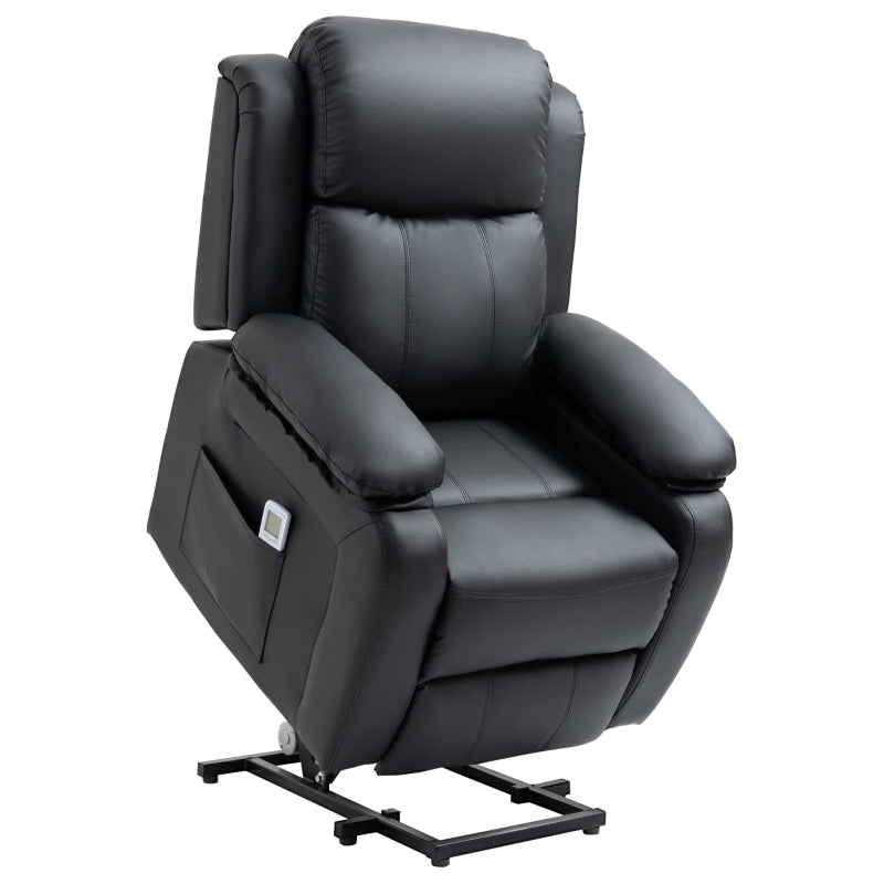 HOMCOM Electric Armchair for Elderly, Leather, w/ Remote Control, Footstool, Black