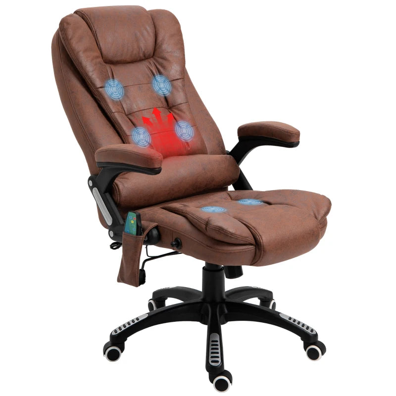 Vinsetto Massage Office Chair Recliner, Ergonomic Gaming Heated Home Office Padded & Swivel Base, Microfiber Cloth, Brown