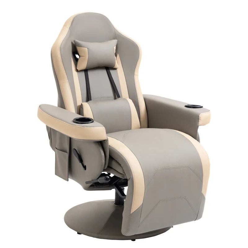 HOMCOM Manual Recliner Armchair PU Leather Lounge Chair w/ Adjustable Leg Rest, 135° Reclining Function, 360° Swivel, Grey