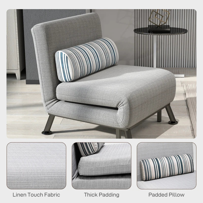 HOMCOM Single Sofa Bed, 1 Person Sleeper Foldable Lounge with Pillow, Grey