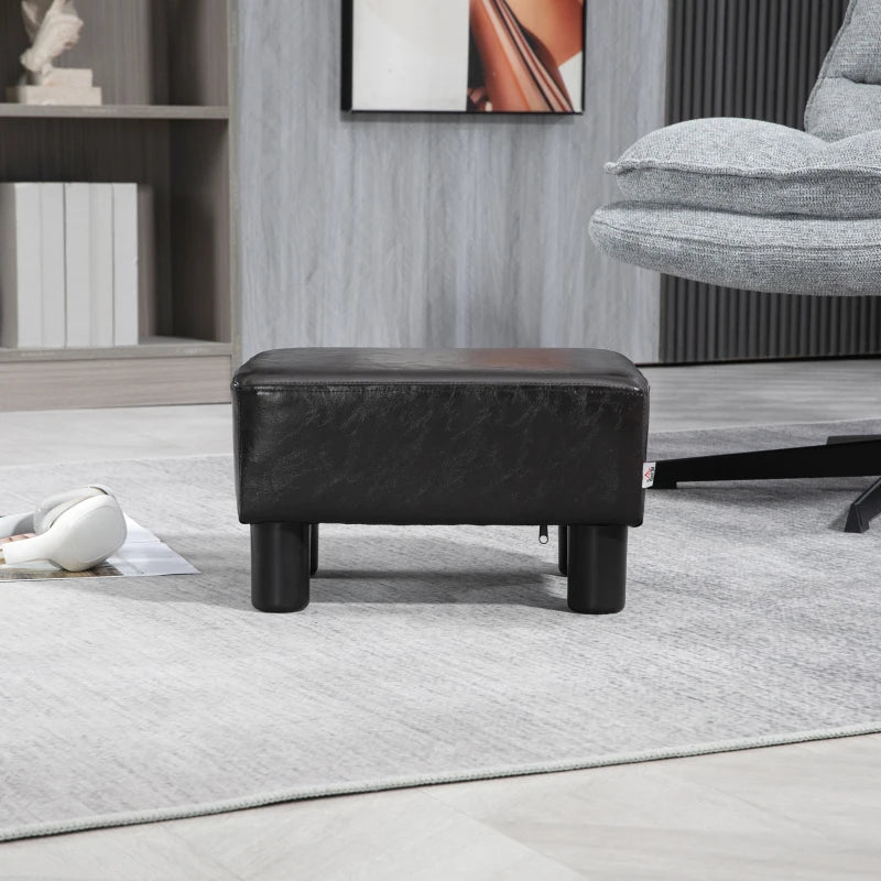 HOMCOM Footstool, Faux leather Upholstered Footrest, Small Ottoman Foot Rest with Wooden Frame for Living Room, 40 x 30 x 24cm, Brown