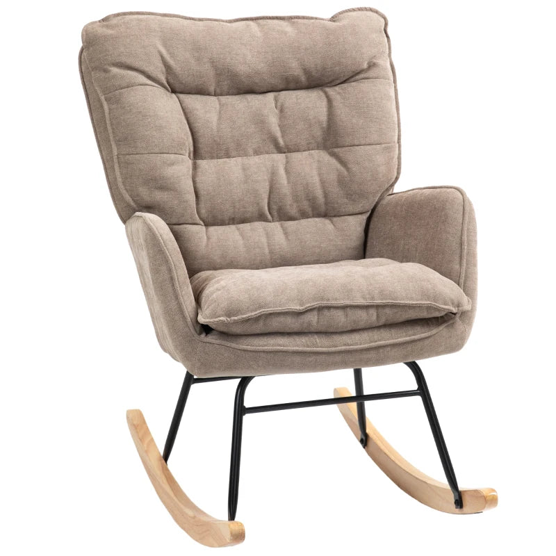 HOMCOM Rocking Chair, Wide Seat, High Backrest, Beech Frame, up to 120 kg, Brown