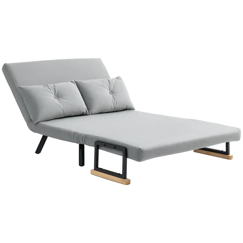 HOMCOM 4-in-1 Velvet-Feel Double Sofa Bed, with Pillows - Light Grey