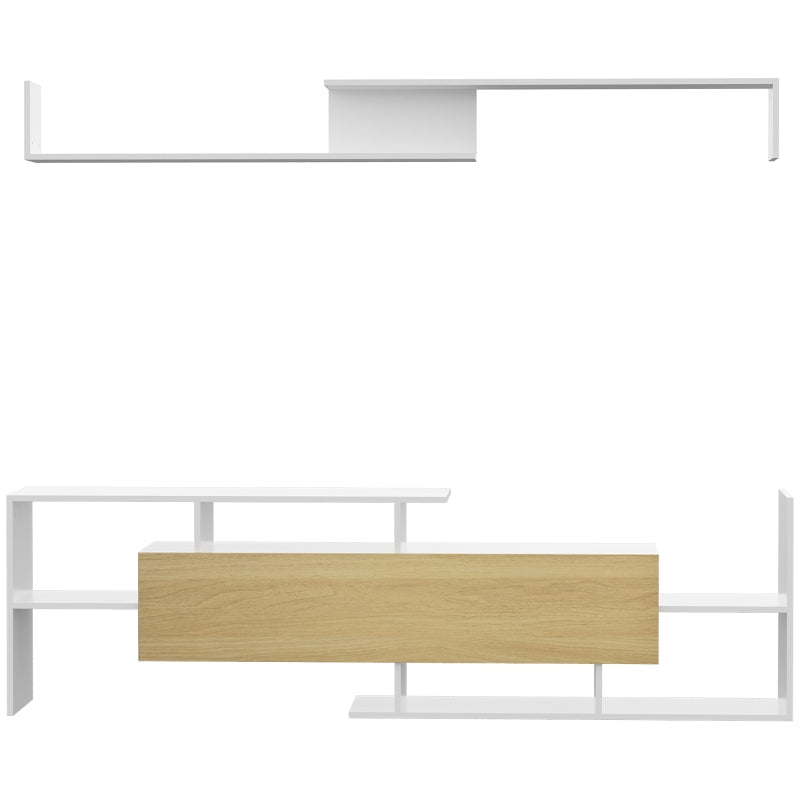 HOMCOM TV Cabinet with Wall Shelf for Wall-Mounted 65" TVs or Standing 40" TVs - White and Natural