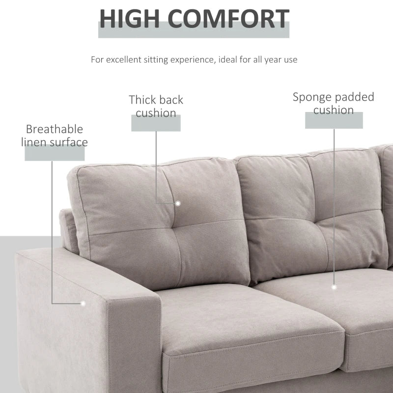 HOMCOM Linen Fabric L Shape Scandinavian Design Corner Sofa 193 cm for Living Room Apartment Small Space Light Gray