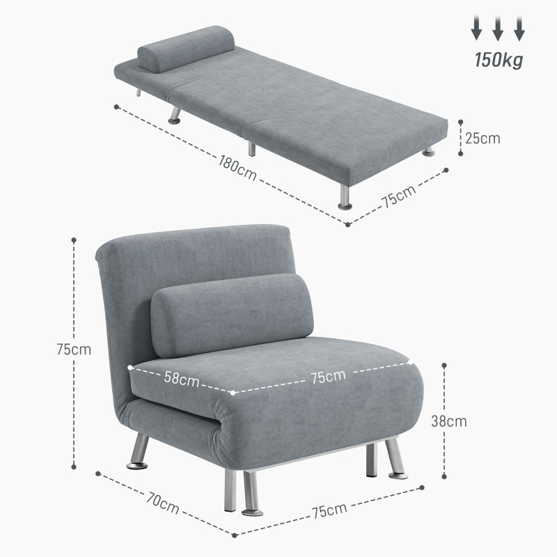 HOMCOM Adjustable Back Futon Sofa Chair - Grey