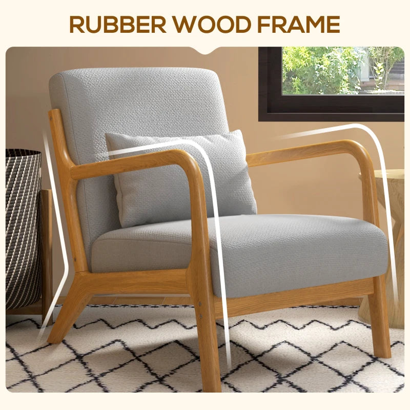 HOMCOM Lounge Armchair with Solid Wood Frame Lounge Chair - Deep Seat - Armrests - Light Gray Velvet Look
