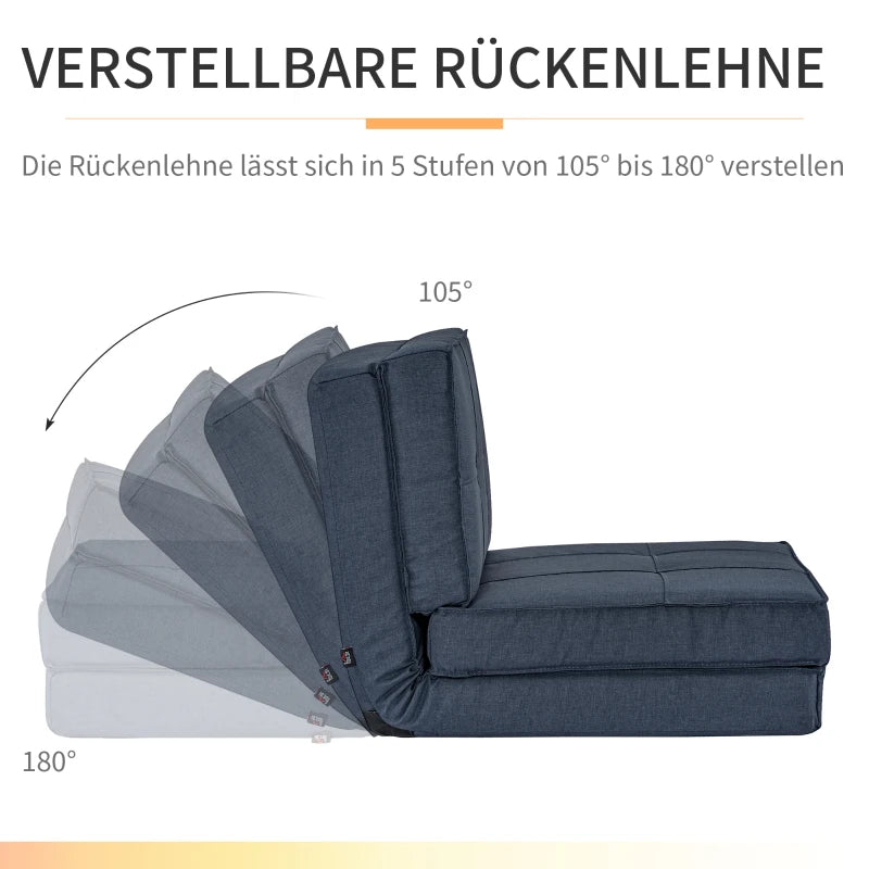 HOMCOM Floor Sofa Folding Sleeper Chair Floor Seat 5-position Adjustable Folding Chair Sleeper Sofa Bed Single Sofa Dark Blue 61 x 73 x 58 cm