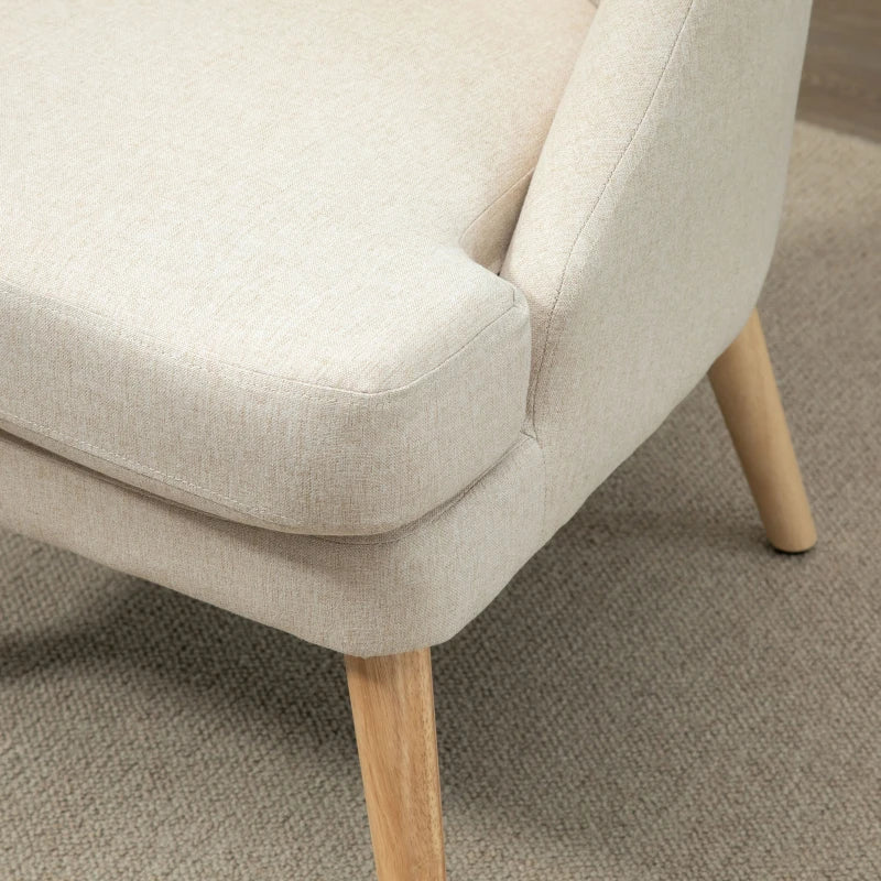 HOMCOM Dining Chair Kitchen Chair with Armrest Padded Chair Living Room Chair Office Chair for Living Room Bedroom Modern Design Linen Touch Wood White 63 x 69 x 79.5 cm