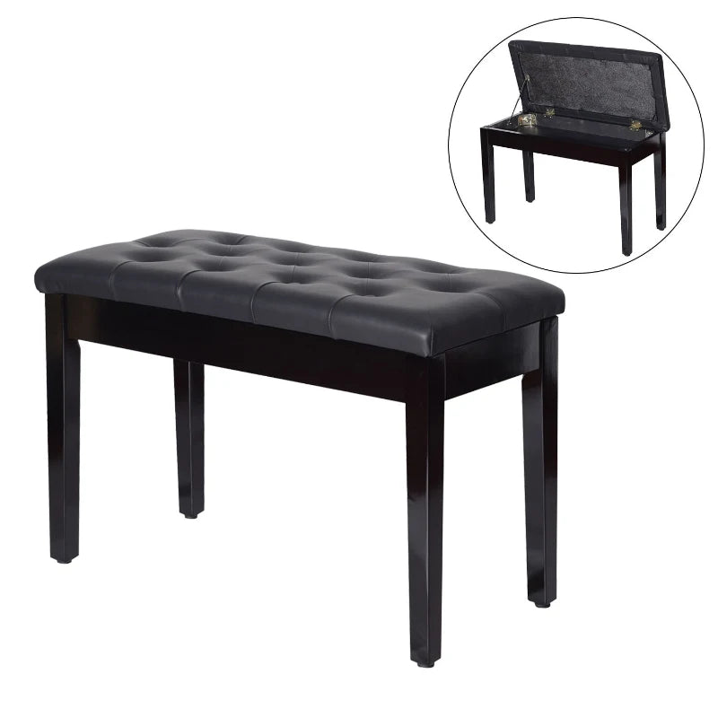 HOMCOM Faux Leather Piano Stool Makeup Dressing Stool Bench Dressing Table Seat with Storage 76x36x50cm,Black