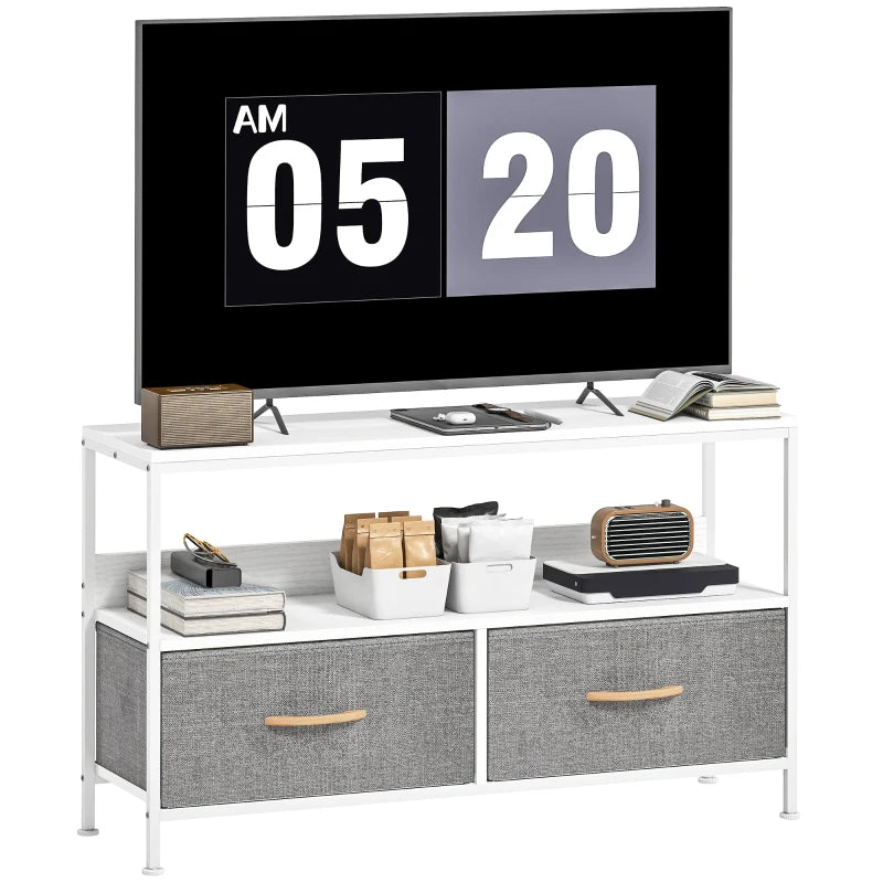 HOMCOM TV Stand Cabinet with 2 Foldable Drawers - White