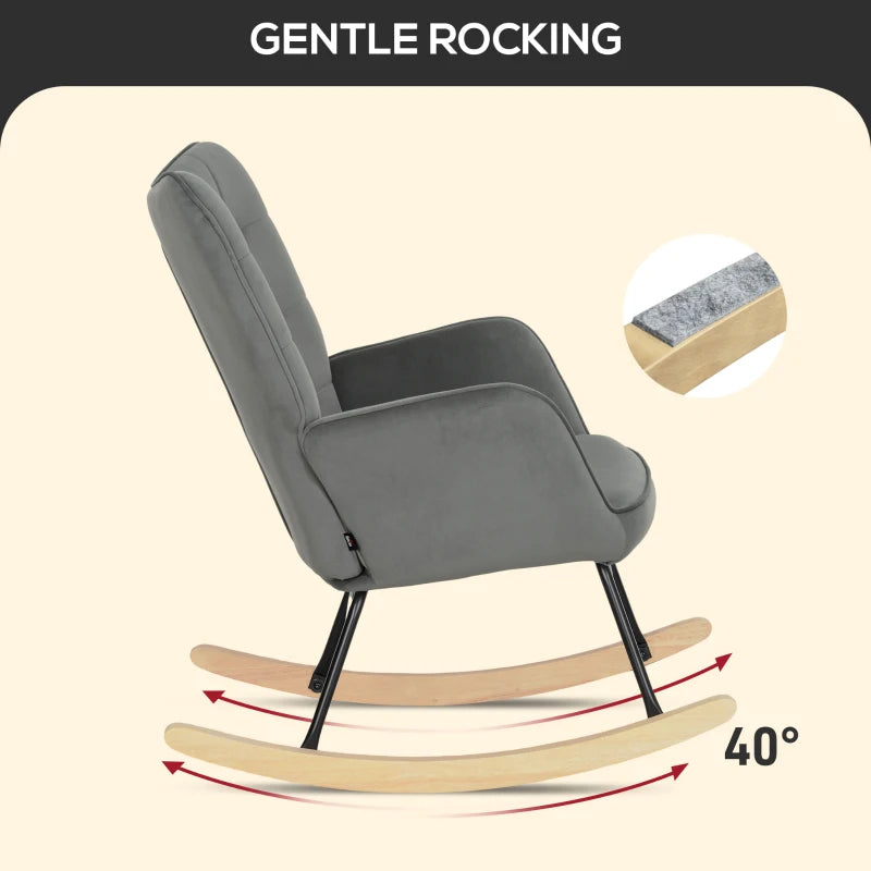 HOMCOM Vintage Rocking Chair, Curved Rockers, Thick Padding, Beechwood & Steel, Dark Gray