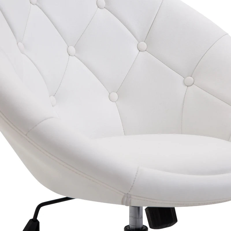 HOMCOM Work Stool Swivel Stool Swivel Chair Office Chair Chrome-Plated Height-Adjustable, Faux Leather+Steel, Black/White, 71x59x78-90cm (White)