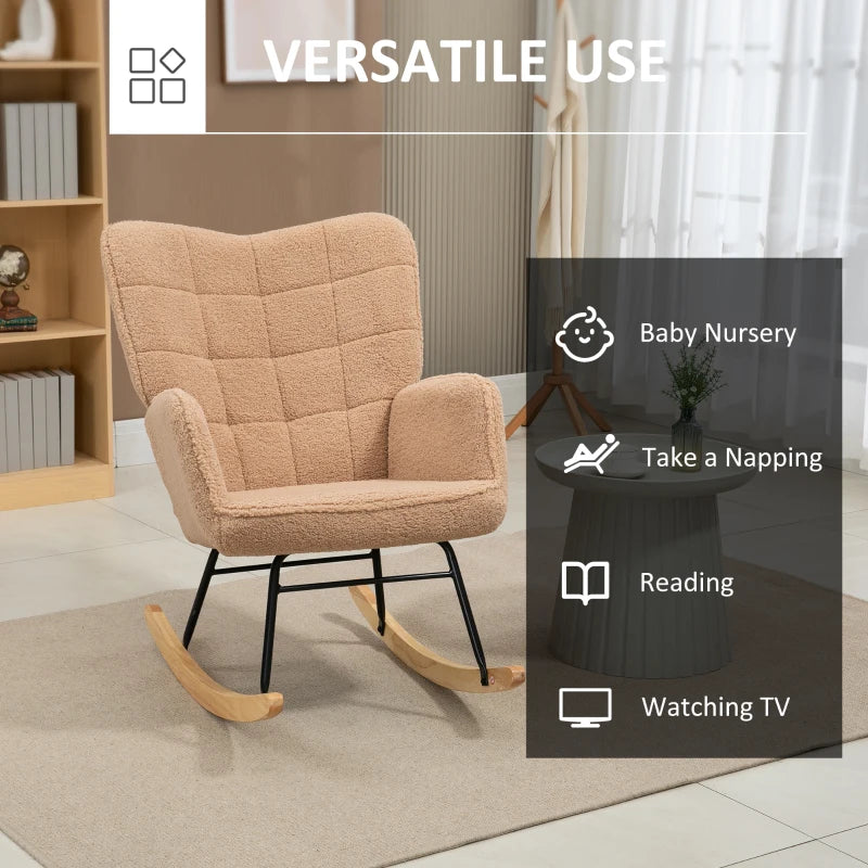 HOMCOM Retro Design Rocking Chair, Solid Wood, Armchair, Relax Chair, 98 cm x 71 cm x 101 cm, Brown