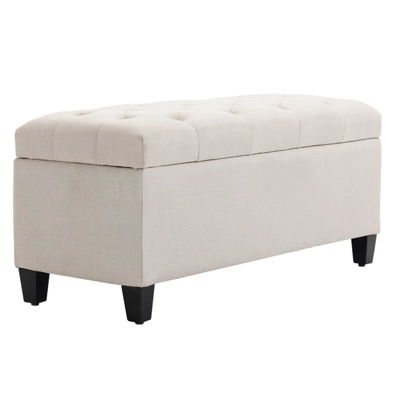 HOMCOM Bench with Storage Upholstered Bench Storage Chest Entryway Living Room Linen-like Polyester Rubberwood Cream White 100 x 40 x 44 cm