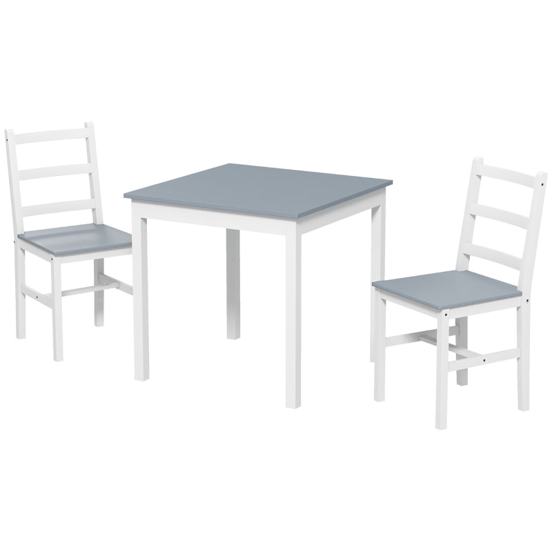 HOMCOM Dining Group for 2 People, 2 Chairs, 1 Table, Pine Wood, White + Gray