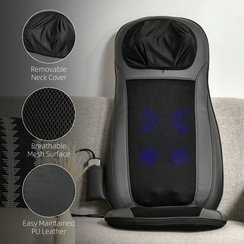 HOMCOM Shiatsu Back Massager for Neck, Massage Chair with Deep Tissue Kneading, Heating and Remote, Massage Cushion with Vibrating Points for Home Office and Car, Black