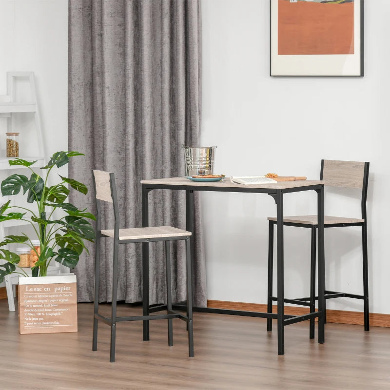 HOMCOM 3 Pcs Table Stool Set Industrial Design w/ Metal Frame Oak Tone MDF Panels Minimal Compact Beautiful
