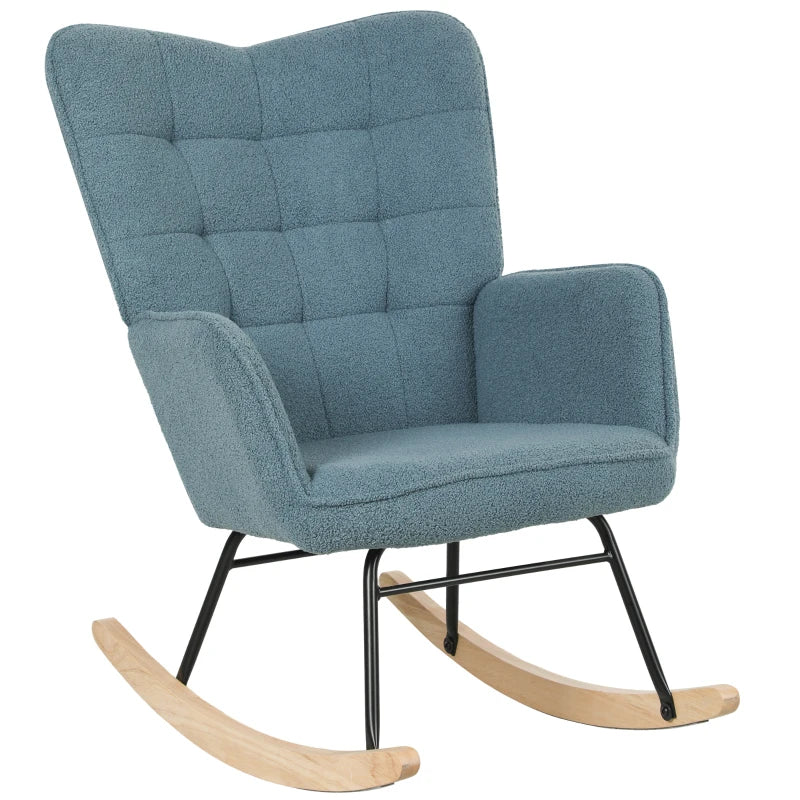 HOMCOM Rocking Chair, ergonomic shape, real wood rockers, up to 120 kg, Light Blue