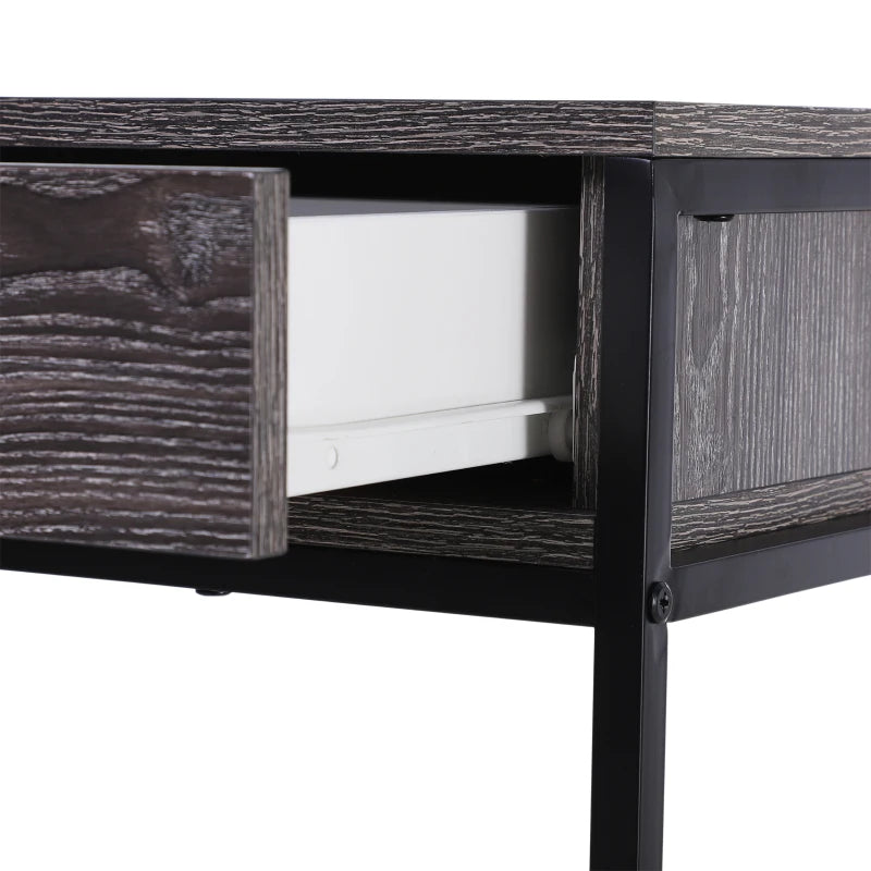 HOMCOM Console Table Worktop Bottom Shelf Home Two Drawer Industrial Minimal Style Grey Wood Tone Effect