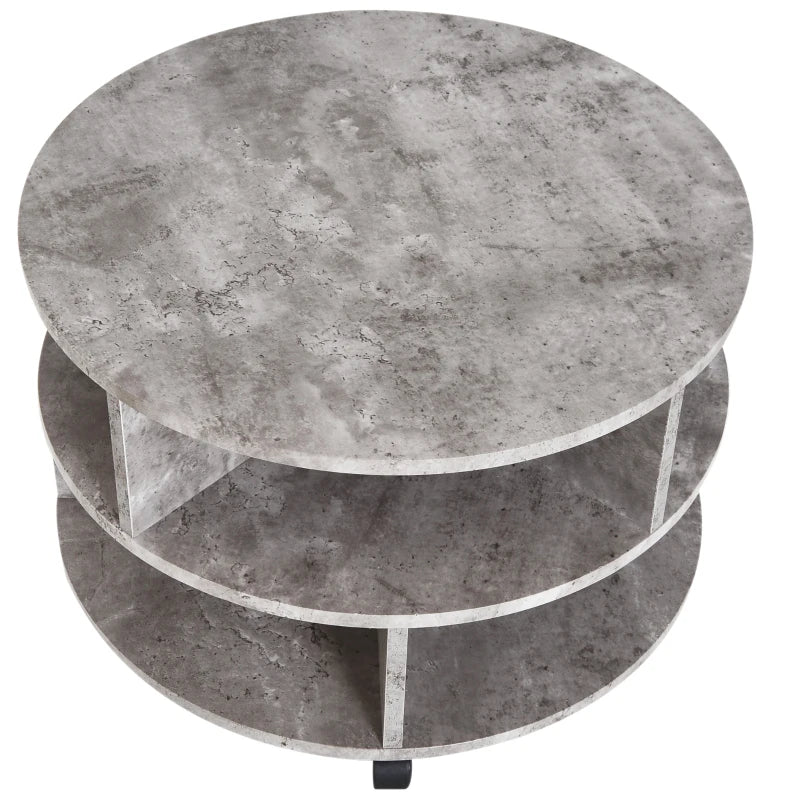 HOMCOM Coffee Table with Wheels, Round, with Storage, 2 Tier, Divider Shelves Lamp Desk Storage