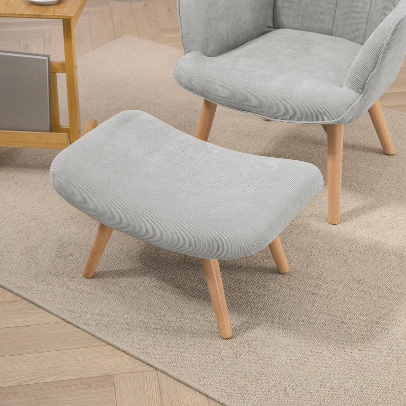 HOMCOM Accent Chair with Ottoman, Recliner in Corduroy Style, Armchair with Wooden Legs, for Living Room, Gray