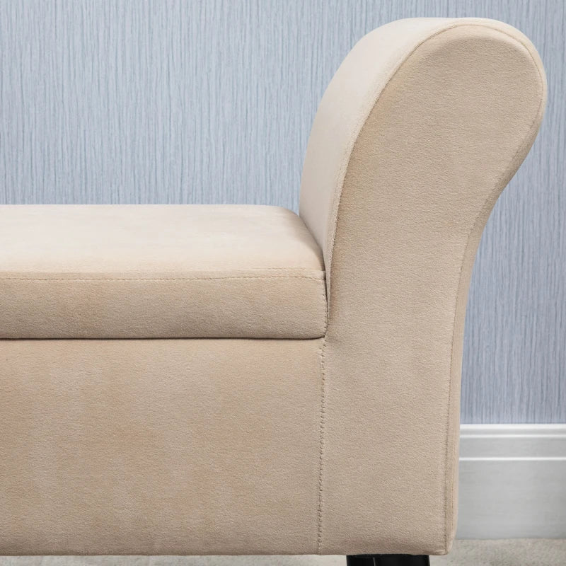 HOMCOM Ottoman Bench with Storage Armrests Chest Bench Modern Hallway Bedroom Living Room Velvet Polyester Rubberwood Beige 111.5 x 41 x 65 cm