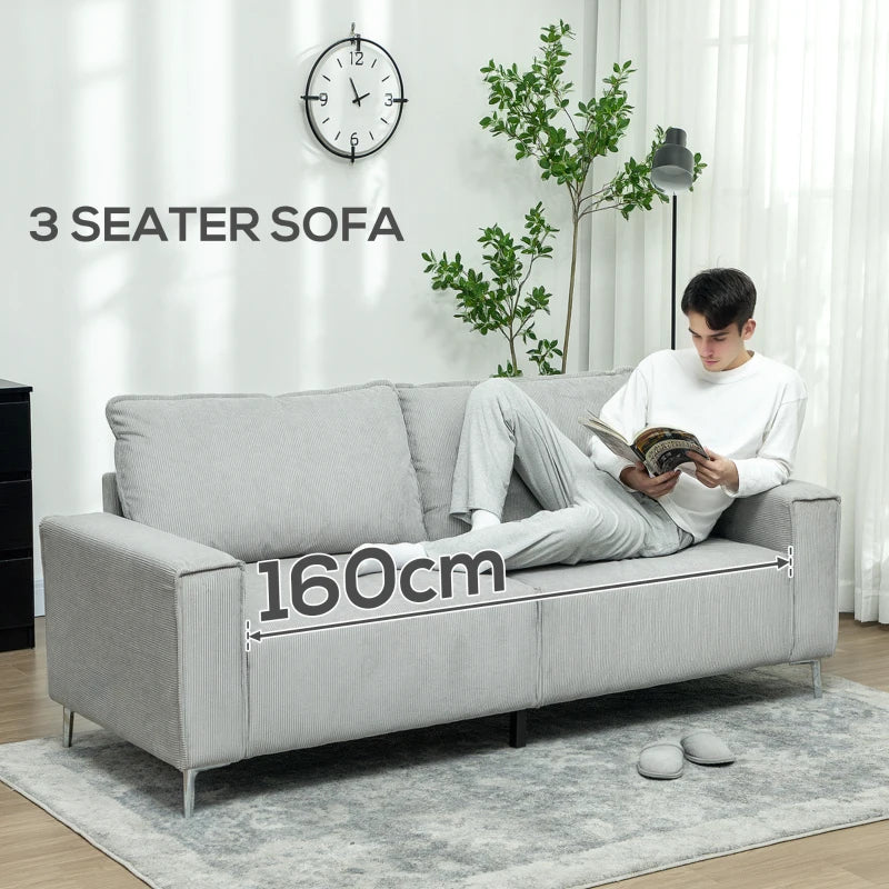 HOMCOM Three-Seater Corduroy - Light Grey