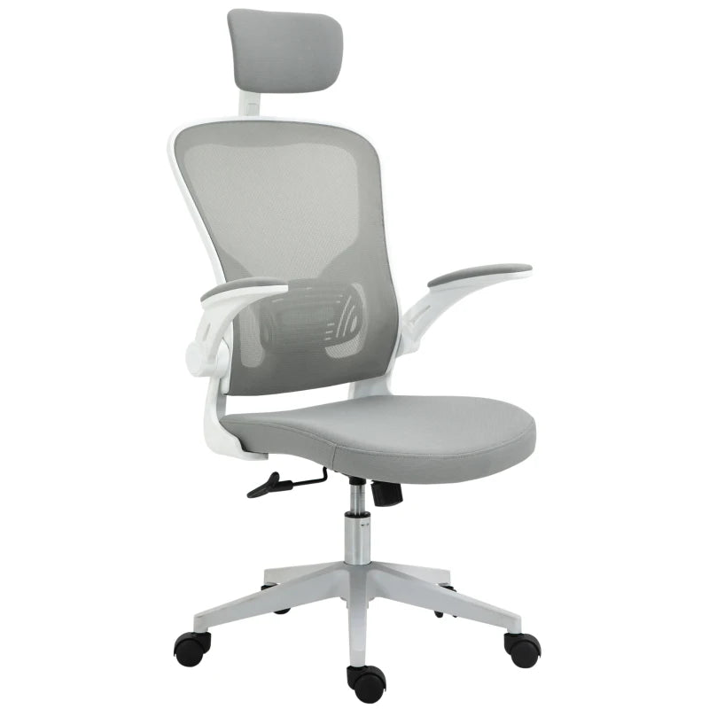 Vinsetto Office Chair Ergonomic Desk Chair with Rocking Function High Backrest Lumbar Support Headrest Foldable Arm Home-Office Gray 65 x 64 x 114-122 cm