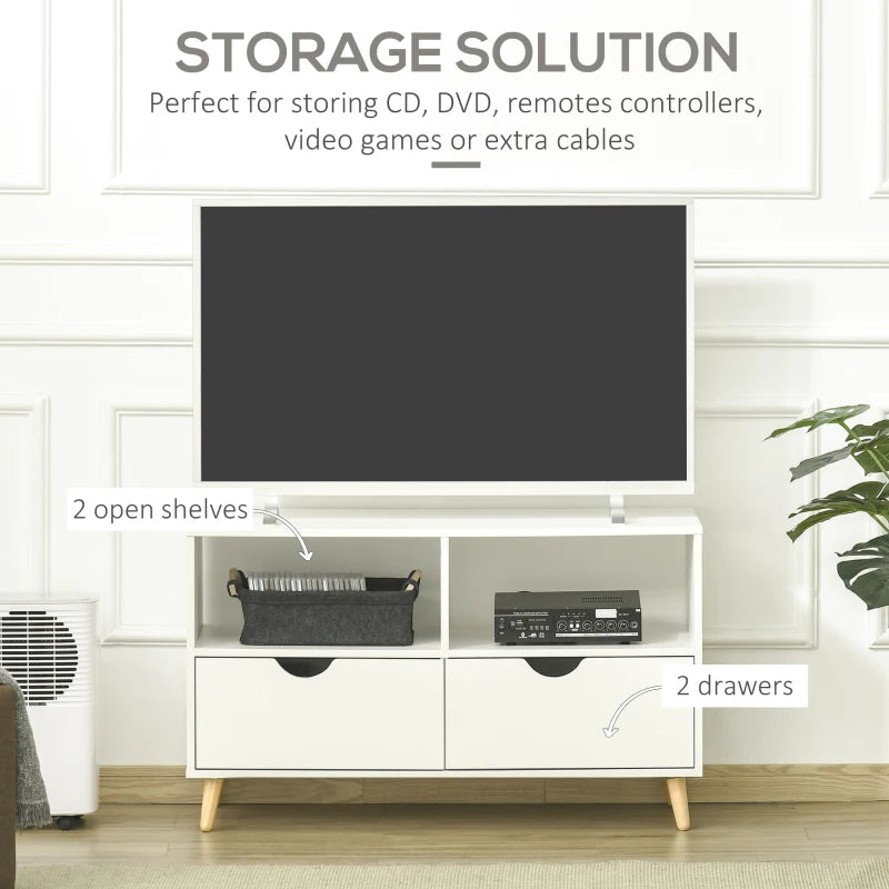 HOMCOM 99cm TV Stand Media Unit Cabinet w/ Shelves Drawers Storage Centre White