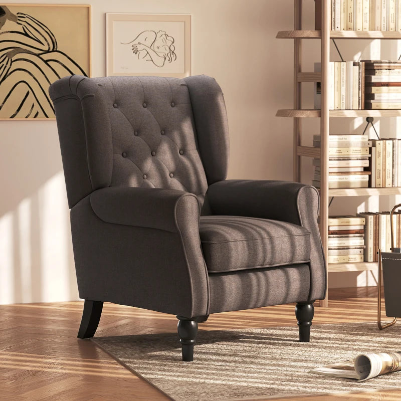 HOMCOM Retro Accent Chair, Wingback Armchair with Wood Frame Button Tufted Design for Living Room Bedroom, Brown