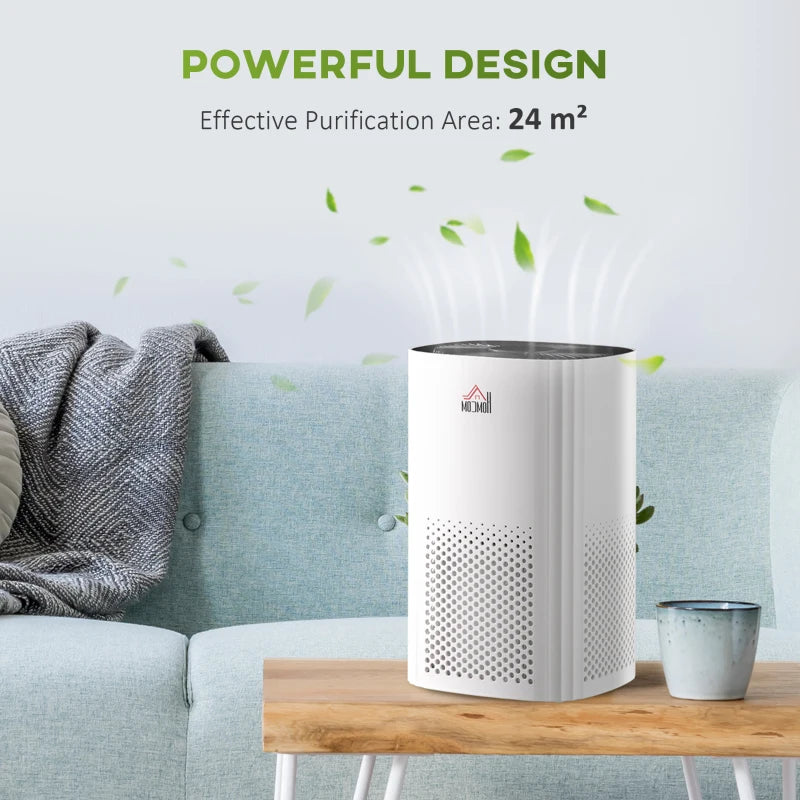 HOMCOM Air Purifiers with 3-Stage Carbon HEPA Filtration System, for Bedroom, Air Cleaner with 4 Speeds, Air Monitor, Timer, and Ioniser, Remove Smoke Dust Pollen Odors