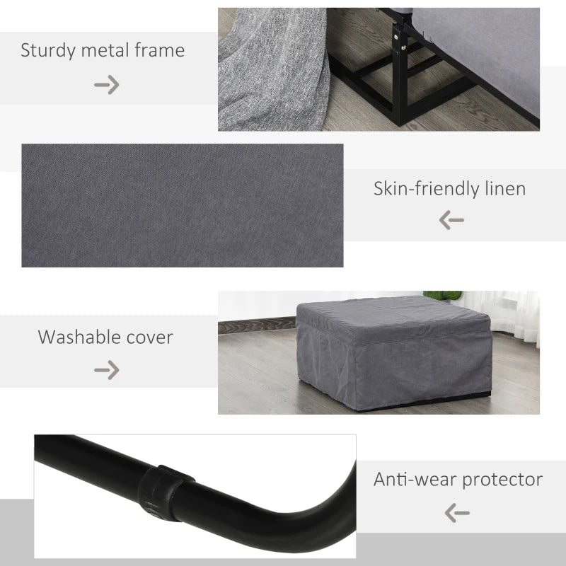 HOMCOM 2 In 1 Folding Sofa Bed Home Lounge Cot Guest Stool w/ Thick Padded Sponge Grey Removable and washable