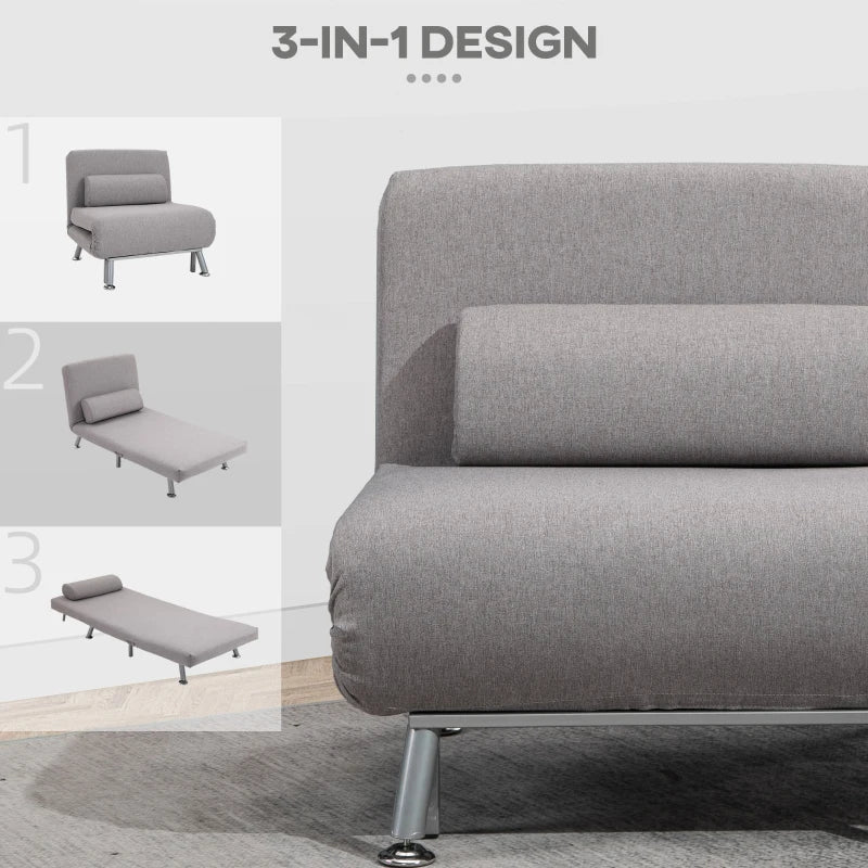 HOMCOM Linen Upholstered Elevated Single Sofa Bed Grey