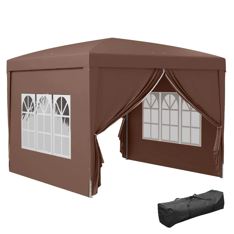Outsunny 3 x 3 m Pop Up Gazebo, Wedding Party Canopy Tent Marquee with Carry Bag and Windows, Coffee