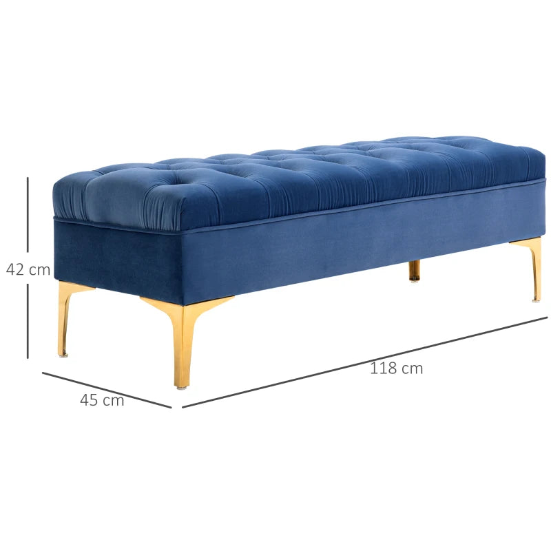 HOMCOM End of Bed Bench, Upholstered Bench Seat, Entryway Shoe Bench with Button Tufted for Bedroom, Blue
