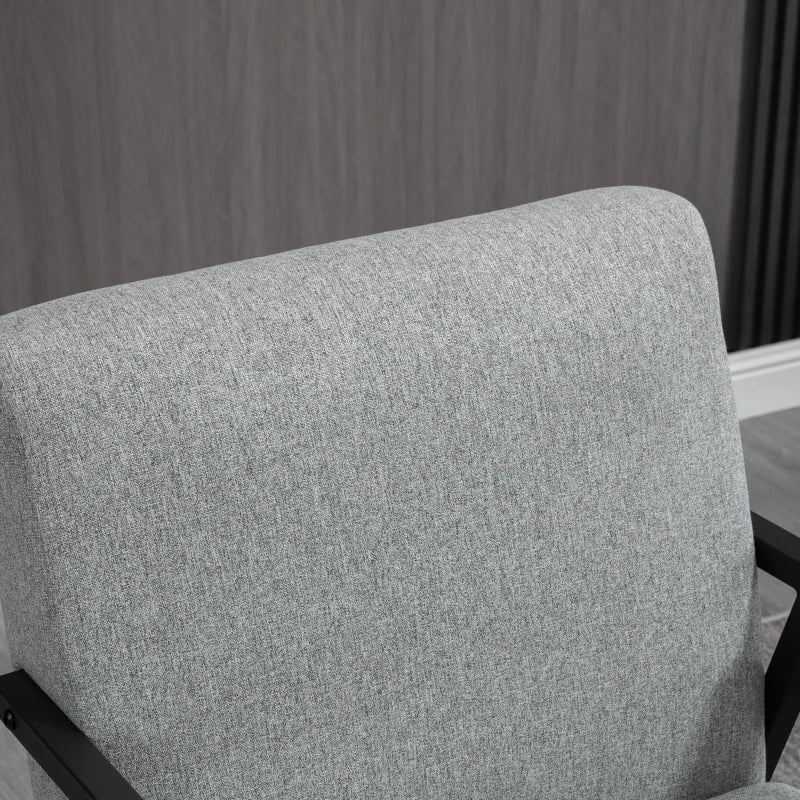 HOMCOM Modern Accent Chair with Cushioned Seat and Back, Upholstered Fireside Chair for Living Room, Comfy Chair with Wood Armrests and Steel Legs, Grey