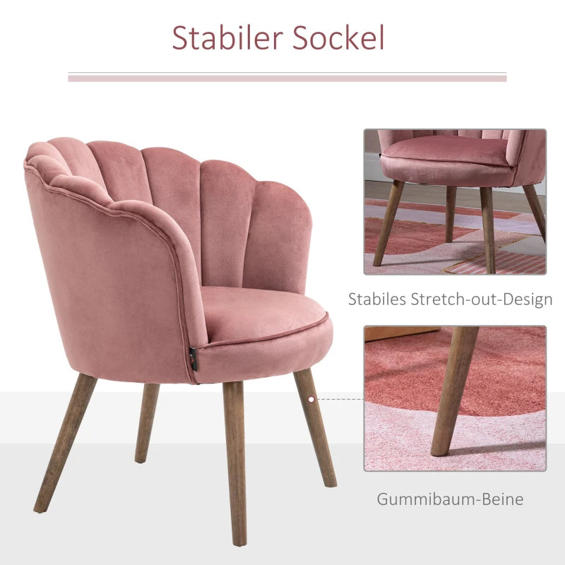 HOMCOM Dining Chair Kitchen Chair Armchair with Backrest Living Room Chair Polyester Rubberwood Pink 66 x 66 x 78.5 cm