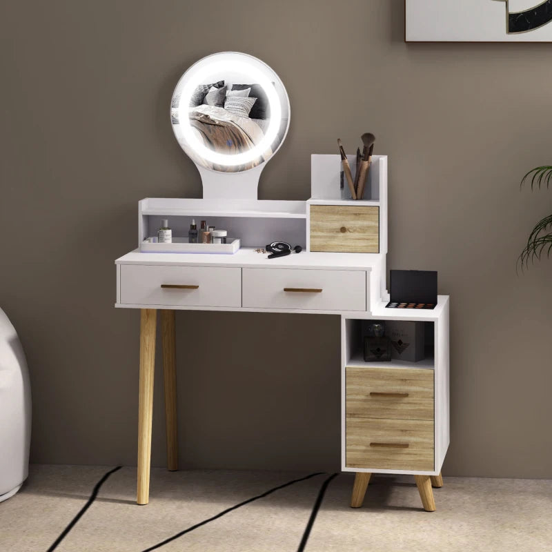 HOMCOM Elegant Dressing Table, with Storage - White