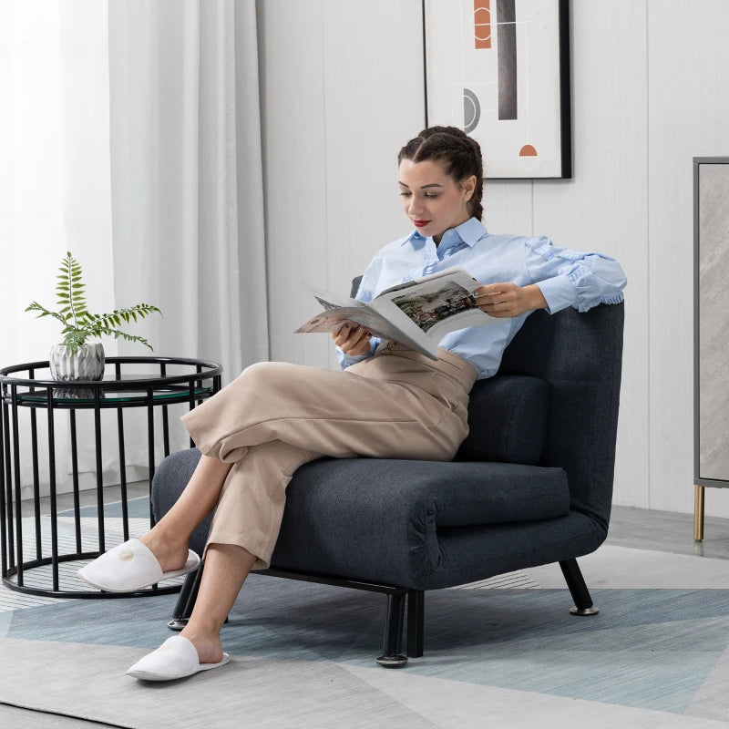 HOMCOM Faux Suede 5-Position Futon Single Sofa Bed Dark Grey