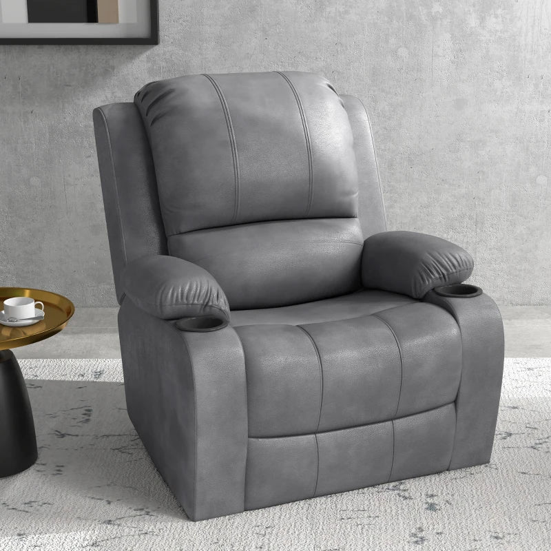 HOMCOM Recliner Chair with Footrest and Reclining Function, incl. Drink Holder, TV Chair, 87 cm x 95 cm x 102 cm, Gray
